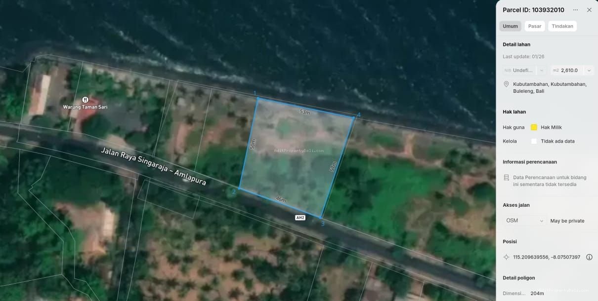 Tanah Beach Front Kubutambahan Buleleng Singaraja Bali